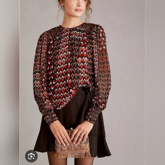 Anthropologie Tops - Antrhopologie BI-NK London Sequin Embellised Blouse Metallic Red/Black Size M.
